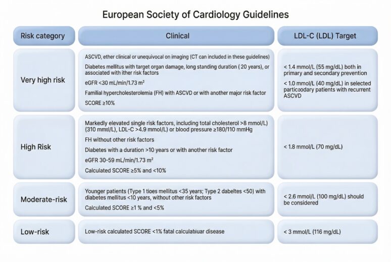 table of LDL Targets from ESC